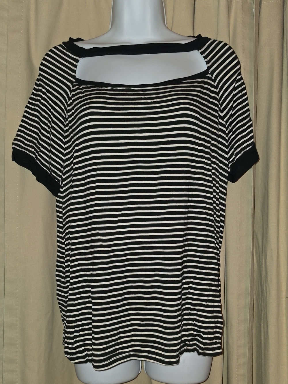 Sew In Love Black & White Striped Short Sleeve Top with Cutout Neckline